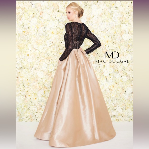 Mac Duggal formal black jeweled and champagne gown - Picture 3 of 5